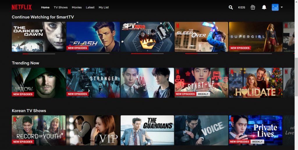 The Netflix home page
